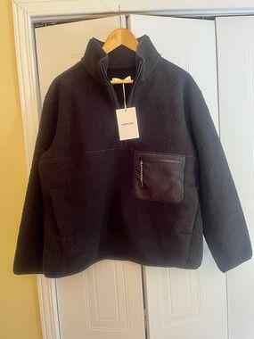 NWT EVERLANE The ReNew Fleece Oversized Half-Zip S Black